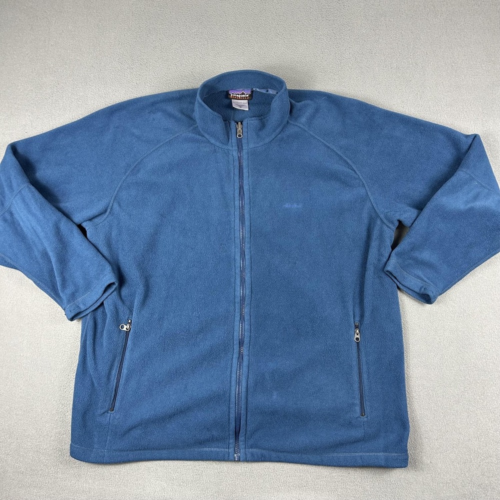 Patagonia Jacket Mens XL Blue Synchilla Fleece‎ Full Zip Pockets Raglan Outdoors